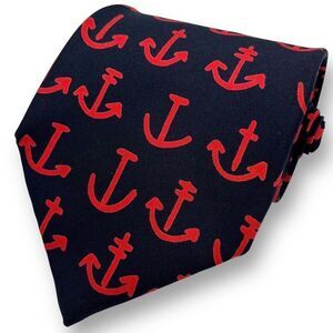 JACQUES HEIM Vintage Men’s Nautical Anchor Motif Tie, 100% Silk, Made in France